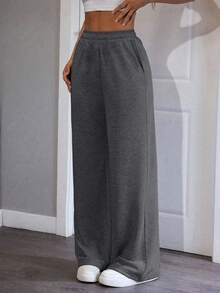 1件装少女休闲舒适美式个性抓绒裤，秋冬季 - 深灰色 - 查看 4