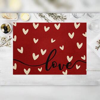 [Popular Choice] 1pc/4pcs/8pcs Waterproof Heart Pattern Placemats, Romantic Valentine's Day Themed Home Kitchen Table Decor, Elegant Dining Table Accessories, 12x18 Inches
