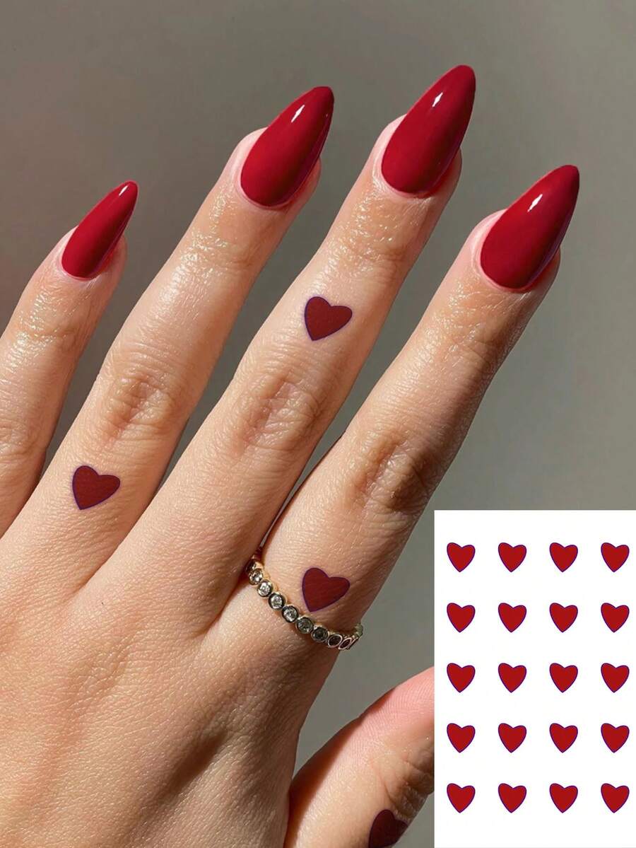 Waterproof, Sweat-Proof, And Washable. A Fashionable Red Heart-Shaped Temporary Tattoo Sticker For Hands, Suitable For All Users. - Red - View 1