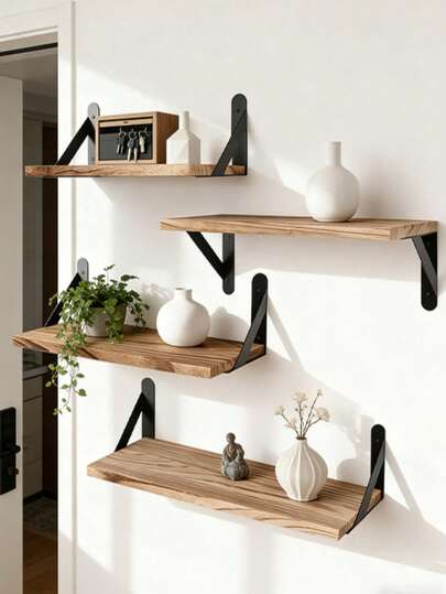 1pc/3pcs Bohemian Wooden Wall Mounted Storage Rack, Multifunctional Rustic Display Shelf For Living Room And Bedroom, Home Decor Storage Rack For Books And Decorative Items, Suitable For Home, Bedroom, Living Room, Wall Decor