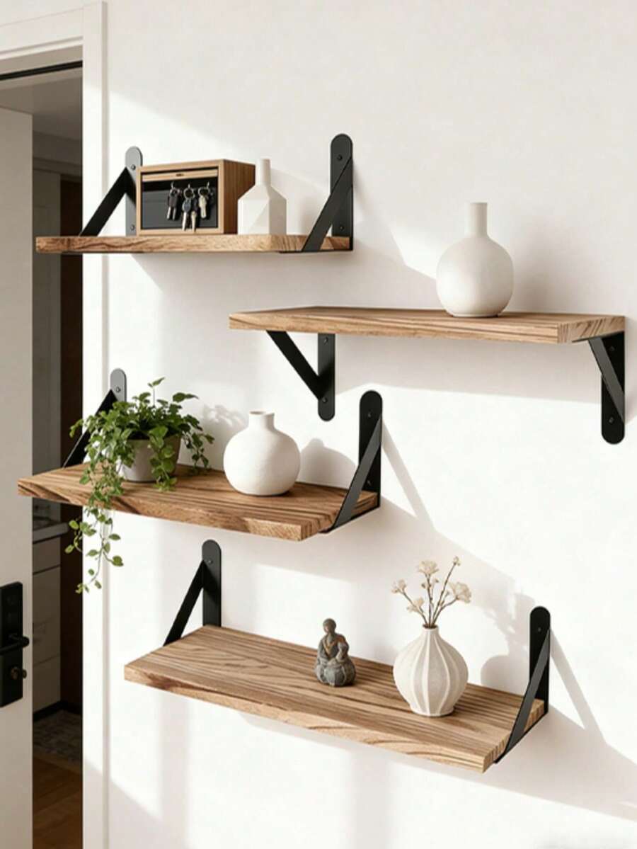 1/3 Giá để đồ treo tường bằng gỗ phong cách Bohemian, Kệ trưng bày mộc mạc đa năng cho phòng khách và phòng ngủ, Giá để đồ trang trí nhà cửa đựng sách và đồ trang trí, Thích hợp cho gia đình, phòng ngủ, phòng khách, trang trí tường - Nhiều màu - Xem 1