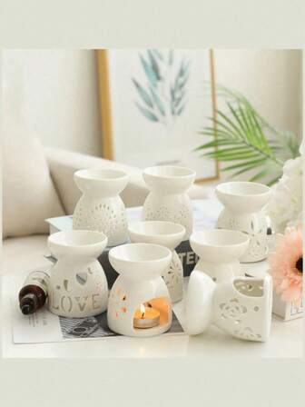 1 pieza Calentador de vela de cerámica blanca, difusor de aceites esenciales de aromaterapia, quemador de velas de cerámica, adecuado para el Día de San Valentín, eventos, vacaciones, decoración del hogar y regalos