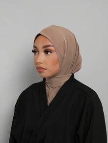 1 Stück modischer, legerer, eleganter Instant-Hijab-Kappe, klassisch minimalistischer, stilvoller, bescheidener Jersey-Stoff, hautfreundlich, atmungsaktiv, bequem mit langem Schirm, Doppelnutzen als Hijab-Kappe und Turban, geeignet für den Alltag, Feste, Zusammenkünfte, Gebete - Khaki - Übersicht 3