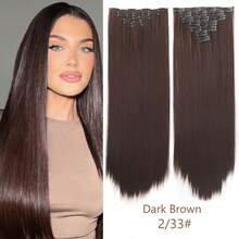 Clip In Hair Extensions 7 Pieces/Set 16 Clip Hair Extensions Black Long Straight Hair Natural Gradual Change Wig Heat Resistant Fiber Synthetic Hairpieces For Women Girls Daily Use - Multicolor - View 23