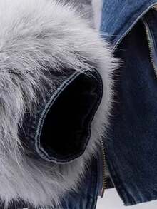 Abrigo De Conejo Mujer Otoño Invierno Nuevo Desmontable Imitación Zorro Pelo De Conejo Bebé Interior Abrigo De Vaquero Mujer Top Corto Pie Superar - Azul oscuro - Ver 4