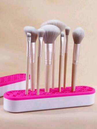 1pc Pink Silicone Makeup Brush Holder Organizer With Drying Rack