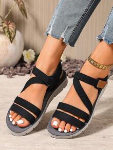 New Women's Versatile Contrast Color Hook And Loop Thick Sole Sandals, Suitable For Outdoor And Indoor Wear, Spring/Summer - Black - View 14