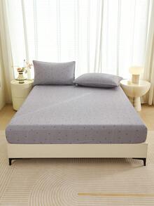1件灰色条纹心形几何图案床垫保护套，柔软透气床笠套装，适用于单人床、双人床、大号床、特大号床，最大床笠深度达11.8英寸，家用纺织品，适用于学校、宿舍、床上用品，抗皱，提升睡眠质量，可机洗 - 灰色 - 查看 4