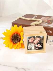 Customized 3D Rotating Photo Frame, Wooden Flip Picture Frame Holds 8/16 Photos, Decorative Gift For Anniversary, Birthday, Couples, Family, Unique And Interesting Present (Light Brown), Suitable For Valentine's Day, Christmas, Easter, Mother's Day, Father's Day, St. Patrick's Day, Independence Day, Bastille Day, Thanksgiving, Halloween, Friends, Family, Couples, Boyfriend, Girlfriend, Birthday, Desktop Decor, Commemorative Handcrafted Item - Multicolor - View 5