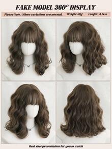 NAMM 14英寸短款棕色波浪卷发，带刘海，高密度150%，玫瑰网帽，高温丝滑合成纤维，适合日常佩戴、樱花庆典、派对、街头风、摄影等多种场合 - 女孩礼物假发配饰（自然层次纹理，轻盈舒适） - 棕色 - 查看 5