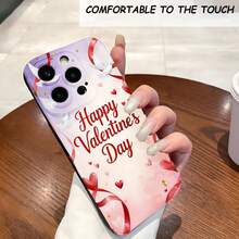 1PC Phone Case,  Happy Valentine's Day Hearts Ribbon , Stylish Phone Case, Phone Decoration, All-around Lens Protection, Creative Small Gift, Funny Gift for Boys and Girls - Negro - Ver 1