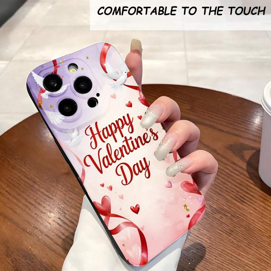 1PC Phone Case,  Happy Valentine's Day Hearts Ribbon , Stylish Phone Case, Phone Decoration, All-around Lens Protection, Creative Small Gift, Funny Gift for Boys and Girls - Negro - Ver 1