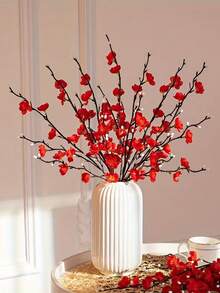 3朵/5朵人造红梅花，塑料材质，适用于卧室、墙面、家居、酒店、办公室、婚礼、派对和花园装饰。也适用于制作桌面装饰、房间装饰和家居装饰。