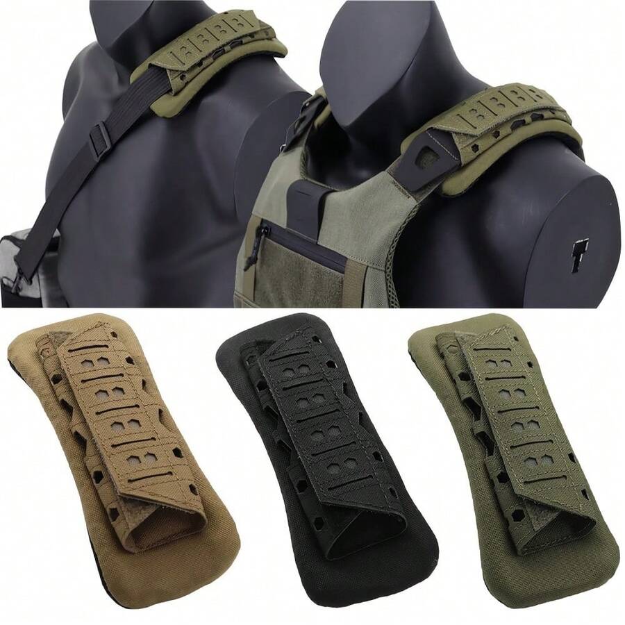 Tactical Shoulder Pads, Laser Cut MOLLE Vest Shoulder Strap Pads, Breathable Soft Nylon Shoulder Protection Pads With Pressure Relief Design, Removable Comfortable Shoulder Pads Suitable For FCPC JPC Vest, Backpack, Hunting, Shooting, Hiking, Outdoor Activities, Available In Black/Khaki/Olive Drab - Multicolor - View 1