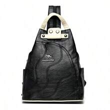 Ba lô nữ bằng da thật chất lượng cao, túi xách cỡ lớn phù hợp cho nữ sinh tuổi teen, túi đeo vai chống trộm khi đi du lịch. - Đen và trắng - Xem 12