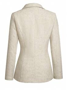 HOMEYEE Áo khoác blazer nữ tay dài cổ ve lật chất liệu vải có họa tiết, kiểu dáng thanh lịch cổ điển, thường ngày, phù hợp cho kỳ nghỉ, công sở, đi làm, mùa xuân. - Màu be - Xem 3