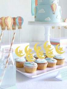 12/24 unidades de enfeites para cupcakes do Eid, tema lua e estrela, para decoração de bolos do Eid e do Ramadã, ideais para festas e eventos. - Ouro - Ver 4
