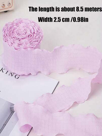 1 Roll 8.5m Ruched Satin Ribbon, High-Quality Elastic Ruffle Ribbon For Goddess Day, Mother's Day, Valentine's Day, Cake Packaging, Gift Wrapping, DIY Bows, Flower Bouquets, Cake Decorations