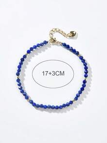 1pc Bohemian 18K Gold Plated Natural Lapis Lazuli Faceted Bead Bracelet, Suitable For Women's Daily Wear And Stacking - Lapis Lazuli 2 - View 4