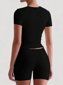 Valentine Outfits For Women2026XLLAIS 2025 Model Black Short Sleeve Crew Neck Solid Color Basic Fitted Casual T-Shirt For Women, Summervalentine's Day  Dress - 黃色 - 查看 7