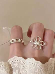 1 Pair Handmade Minimalist Large Flower Ring, Party Jewelry Gift, Hypoallergenic For Women