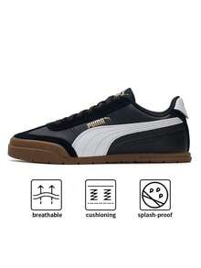 Puma Zapatillas deportivas acolchadas de corte bajo Super Turino, zapatos deportivos ligeros, zapatos casuales para parejas, adecuados para actividades interiores y exteriores, 402612-02 - Negro-Puma Blanco-Color goma - Ver 1