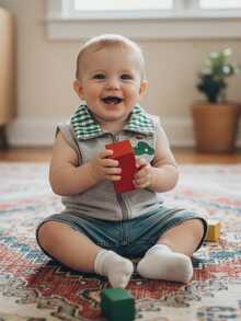 Chaleco para bebé niño y niña, chaqueta con cuello de solapa, bordado con cremallera y temática de golf - Verde - Ver 5