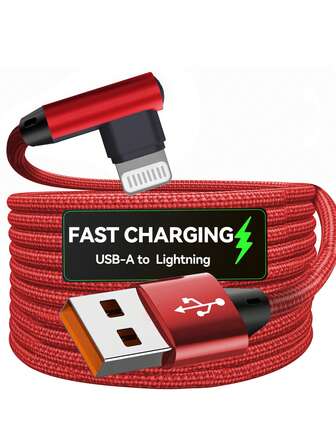 BinBoom 90 Degree USB-A To Lightning Data Cable For IPad 14/13/12/11 X/8/7/7plus/6/6S/5, Supports Fast Charging, L-Shaped Cable, MFi Certified