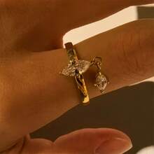 VKHK 1枚奢华18K镀金不锈钢锆石装饰戒指，适合女性婚礼佩戴及作为礼物 - 鑽戒 - 查看 1