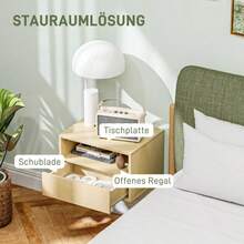 Set med 2 HOMCOM flytande sängbord, med låda, öppen hylla och väggskåp för sovrum eller vardagsrum, 45 x 35 x 27,5 cm, naturträ - Naturlig träfärg - Visa 5
