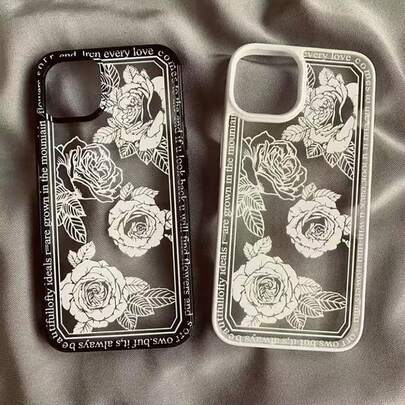 2pcs Simple Pink Black Letters Kiss Phone Case Compatible With Iphone 15 16 13 17 14 Pro Max 12Mini 11 XR 7 8Plus Shockproof Clear Hard Cover Bag