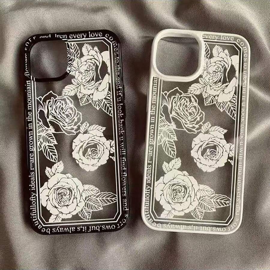 2pcs Simple Pink Black Letters Kiss Phone Case Compatible With Iphone 15 16 13 17 14 Pro Max 12Mini 11 XR 7 8Plus Shockproof Clear Hard Cover Bag - Black and White - View 1