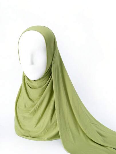1pc Soft Solid Color Jersey Hijab, Silk Cotton Blend Scarf, Muslim Headscarf