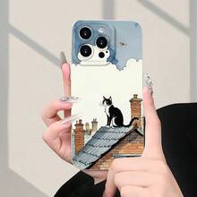 Una funda creativa para teléfonos  y . Funda de Teléfono con Patrón de Gato en el Techo Nueva  Caliente Diseño Creativo Clásico de Moda Cubierta Protectora Suave de TPU Mate con Gran Agujero Compatible con  7 8 11 12 13 14 15 16e 16pro 16plus 16promax xxs max xr se mini - (Un color) 1 unidad por paquete - Ver 2