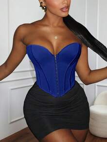 Yuwenier Y2K Eyelet Lace-Up Backless Corset Top, Music Festival Summer - Royal Blue - View 3
