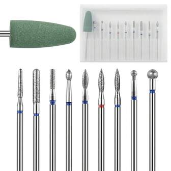 10 Piece Nail Drill Bit Set Nail Grinding Heads PreTreatment & Cuticle Removal Combo Kit Manicure Tool