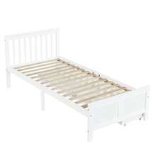 Wooden Bed, Single Bed, Children's Bed, Adult Bed, With Storage Drawers, Pine Frame, White (90x200cm) - White + Solid Wood - View 9