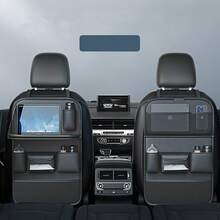 1-In-1 Heavy Duty Multi-Function Car Seat Storage Bag With Built-In Table And Cup Holder - Multifunctional Storage Unit With Ergonomic Backrest, Flat Tray And Storage Shelves - Car Seat Organizer Adapter For SUV And Sedan - Space-Saving Travel Storage Device (Compatible With Smartphones, Tablets And Laptops)