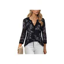 Blusa Elegante para Mujer 3/4 Manga - Camisa Larga con Cuello V y Estampado Floral - Tnica Holgada Que Afina la Silueta para Oficina, o Casual - Blanco + G - Ver 2