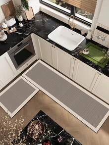 1 件软橡胶厨房垫，3.5 毫米厚厨房地毯，米色条纹拼接简约风格吸水厨房垫，可裁剪以适应厨房尺寸，表面织物材质，中间海绵层，底部橡胶层，适用于厨房地毯、厨房装饰、婚礼装饰、家居装饰、浴室垫、玄关垫、洗衣房垫、走廊地毯、客厅垫等。 - 彩色 - 查看 12