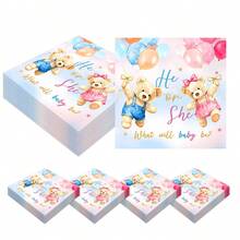 20张性别揭晓派对餐巾纸，粉蓝色调泰迪熊剪影主题，适合婴儿派对装饰。“男孩还是女孩？” 究竟是男孩还是女孩？完美适用于性别揭晓派对、生日派对装饰以及各种庆祝活动。