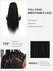 30 Inch Full Lace Long Box Braiding Hair Wigs Black Hair With Baby Bangs Synthtic Braided Hair Wig Hand-Woven Box Braids Low Temperature Fiber Look Natural Fashion Extension Hair Wigs For Women Wear Party Cosplay Daily And Music Festival