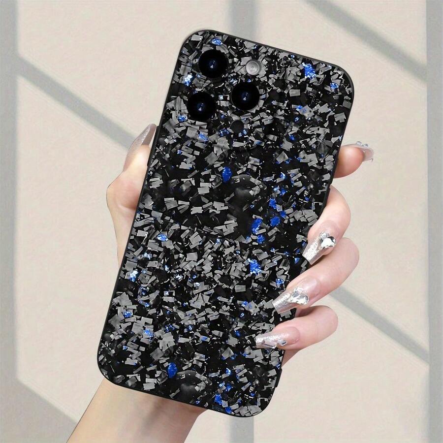 Una funda creativa para teléfonos y . Nueva Funda para Teléfono, Diseño de Brillo Negro con Fragmentos Azules, Estilo Clásico Popular y Creativo Divertido. Esta funda de teléfono de TPU ofrece protección a prueba de golpes para varios modelos de , incluyendo 7, 8, 11, 12, 13, 14, 15, 16, E, Pro, 16 Plus, 16 Pro Max, X, Xs Max, Xr, Se y Mini. - (Un color) 1 unidad por paquete - Ver 1