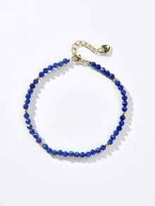 1pc Bohemian 18K Gold Plated Natural Lapis Lazuli Faceted Bead Bracelet, Suitable For Women's Daily Wear And Stacking - Lapis Lazuli 2 - View 5