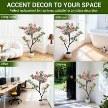 120cm Hohe Künstliche Pflanze – Kunstbaum mit lebensechten Blättern & Blüten, Stehpflanze im Topf für Wohnzimmer, Büro, Vorplatz, Hochzeitsdekoration - Grün - 120 cm - Übersicht 3