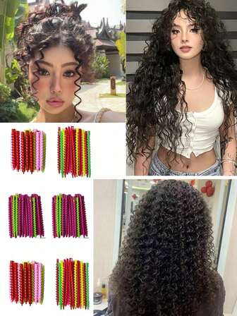 24pcs European & American Hair Salon Tools, Assorted Size Spiral Hair Curlers, Wool Rollers, Perm Rods (Random Color) ,Hair Styling Kit