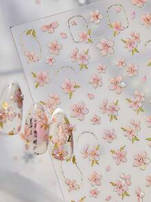 1pc Chinese Mother-Of-Faux Pearl Pink Floral Enchanting Blooming Petals Sparkling Flowers Press-On Nail Stickers 5D Nail Art Botanical Elegant Oriental Self Adhesive Nails For Women's Sophisticated DIY Manicure Decals Nail Supplies - Multicolor - View 8