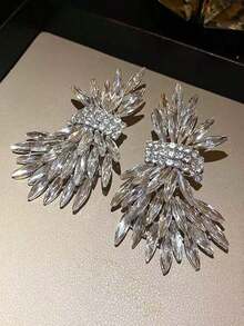 1 Pair Crystal Leaf Exaggerated Luxury Wedding Earrings, Rhinestone Glamorous Party & Daily Wear Jewelry Gift For Women - 花朵水晶馬眼形弧形耳環 - 查看 5