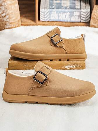Men's Loafers, Autumn/Winter Plush Lining, Classic Retro Solid Color Faux Suede Birkenstocks, Buckle Design For Indoor/Outdoor Fashionable Versatile Shoes, Plus Size 47, Warm & Non-Slip Thick Sole Casual Shoes For Multiple Occasions