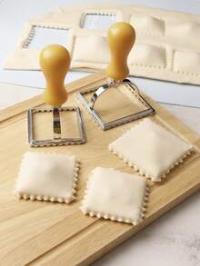 1 buah/2 buah Penjepit Pangsit Persegi Kecil/Besar, Cetakan Kue Paduan Seng, Stempel Embossing Kulit Pangsit, Pemotong Pai Gagang Kayu, Alat DIY Memanggang Dapur, Pembuat dan Pemotong Pasta, Penting untuk Pemula - View 8